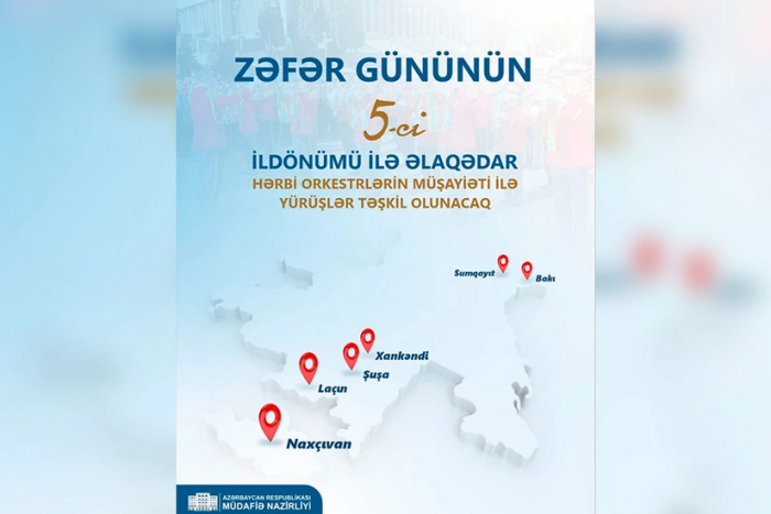   Բաքվում, Սումգայիթում, Նախչըվանում, Խանքենդիում, Շուշայում և Լաչինում ռազմական շքերթներ կանցկացվեն
  